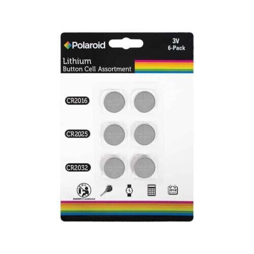 Polaroid Button Cell Lithium Battery 6 Pack  2x CR2016/ 2x CR2025 / 2x2032