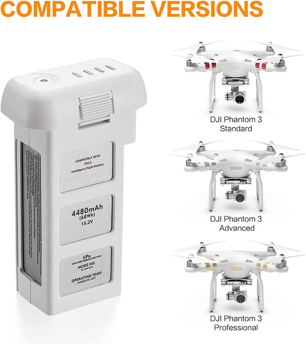 Phantom 3 Battery, 15.2V 4480mAh Intelligent Replacement Flight Battery for DJI