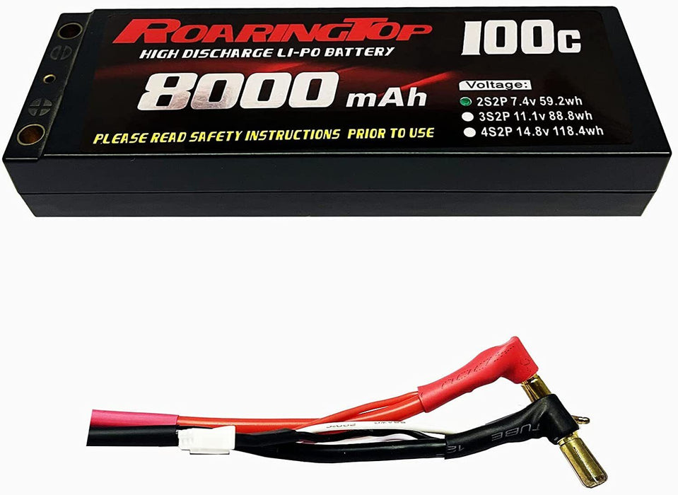 ROARINGTOP 2S Lipo Battery 7.4V 100C 8000mAh Lipo Hardcase Battery with Deans
