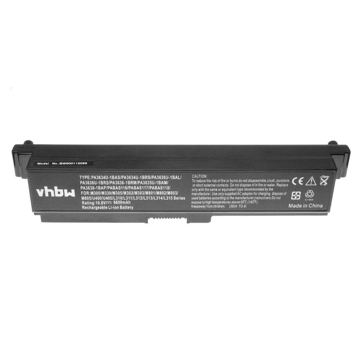 Battery replaces Toshiba PA3634U-1BAS, PA3635U-1BAM, PA3635U-1BRM 6600mAh