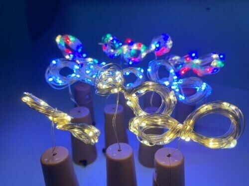 10x BOTTLE TOP STRING LIGHTS  LED Fairy Wine Gin Cork Shaped Stopper Battery 3M
