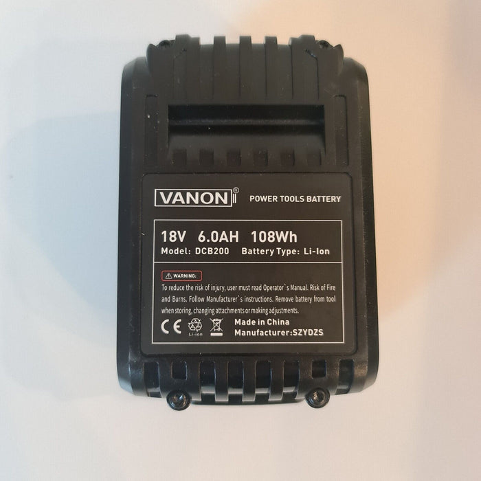 Vanon Li-ion Power Tool Battery for Dewalt 18V 6.0Ah 108Wh Model: DCB200 New
