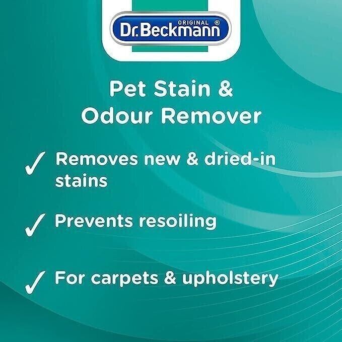 2 X Pet Odour & Stain Remover Dr Beckmann Carpet Upholstery Cleaner Brush 650ml