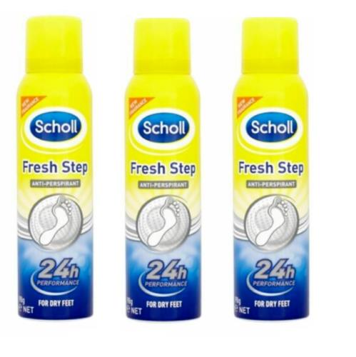 3 x Scholl Fresh Step Foot Spray 24h Odour Protection & Freshness 150ml