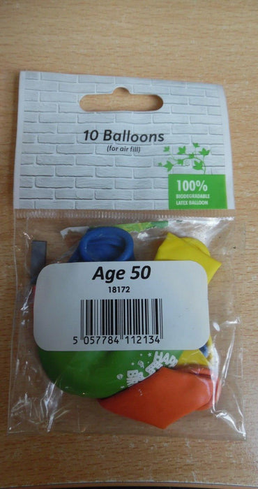 Age 50 Happy Birthday Balloons 10 Pack