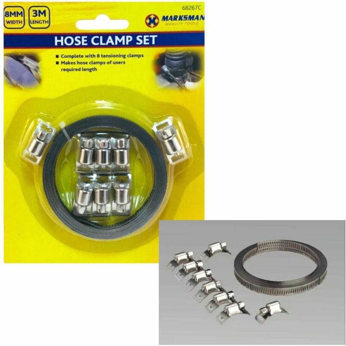 8pc Hose Clip Set Easy Turn Pipe Clamp Worm Stainless Steel