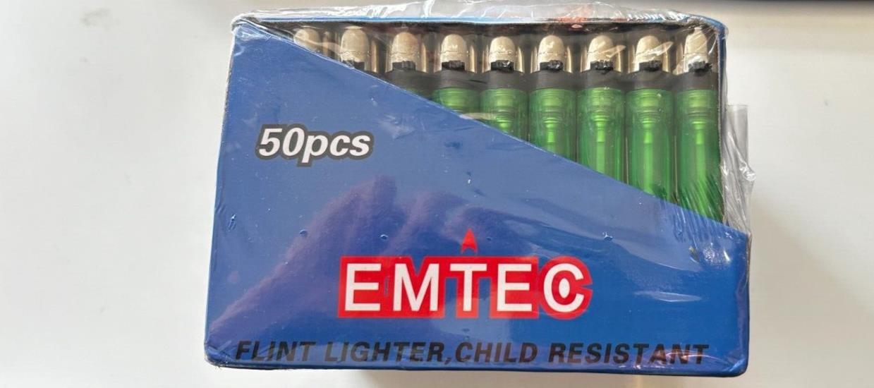 50pcs Emtec Flint Lighter Child Resistant (RED, ORANGE, BLUE, GREEN, PURPLE)