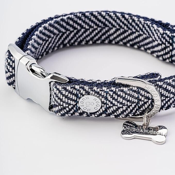 HUGO & HUDSON XS Tweed Dog Collar Adjustable Quick Release Safety Buckle 21-30cm