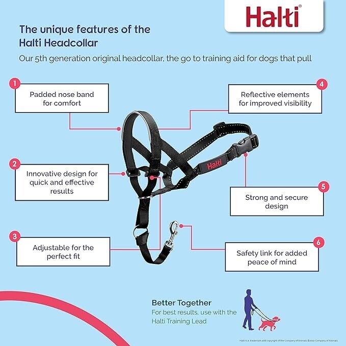 HALTI Headcollar Size 1 Black, UK Bestselling Dog Head Harness to Stop Pulling o