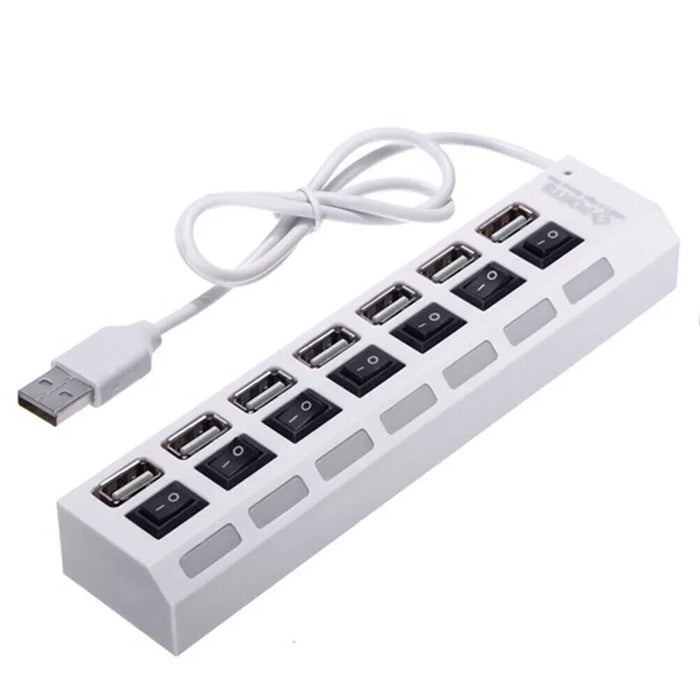 7-Port USB 2.0 Hub w/ High Speed Adapter ON/OFF Switch for PC Splitter