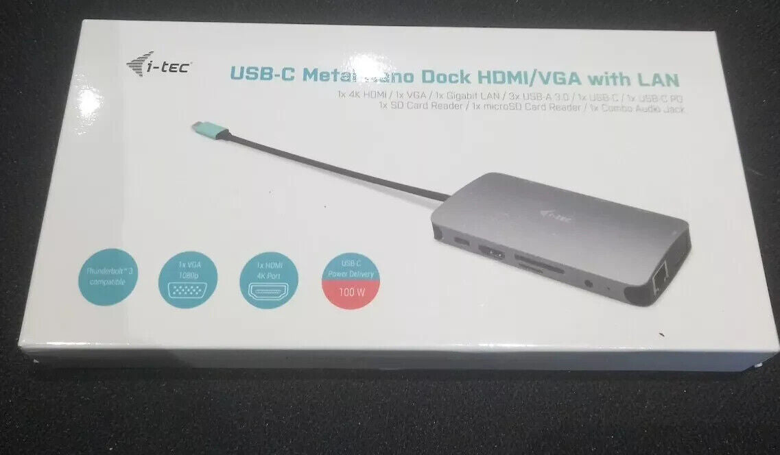 i-tec Metal USB-C Nano Dock HDMI/VGA with LAN + Power Delivery 100 W