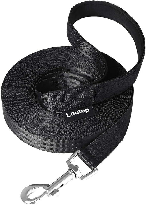 Loutep Training Lead for Dogs -10m 32ft Black Durable Nylon Long Line Dog Lead