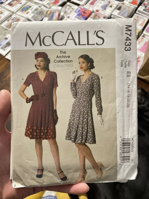 MCCALL SEW PATTERN M7433 NOTCH SHIRTDRESSES BELT SIZES 14 16 18 20 22 FF UNCUT