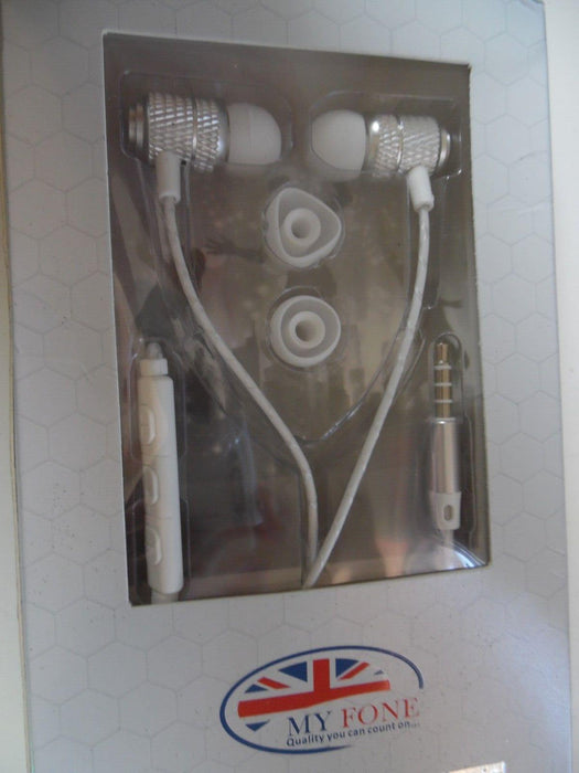 My Fone Crystal Clear Music Headset in ear headphones White and Silver