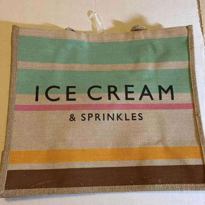 Waitrose Ice Cream and Sprinkles Tote Bag British Pink Blue Stripe Gift Jute New