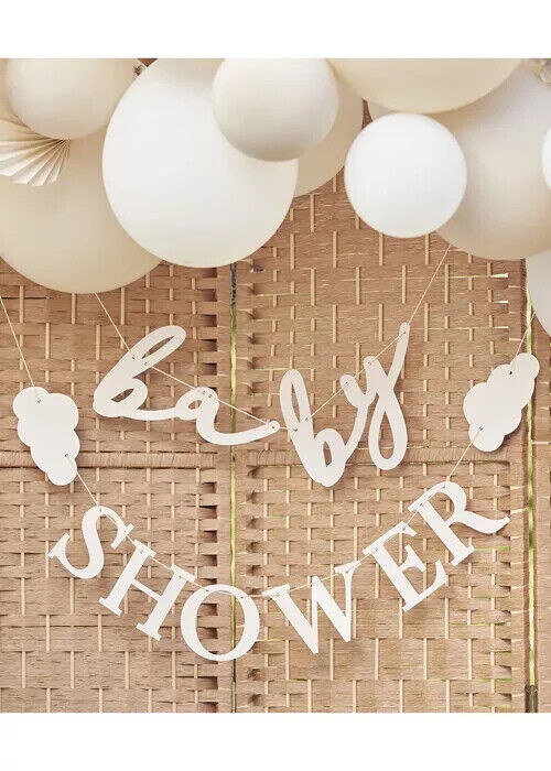 Cream Baby Shower Clouds Bunting Banner