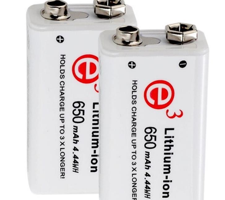 Soshine 6F22 650mAh 9V Li-ion Rechargeable Battery pack of 2