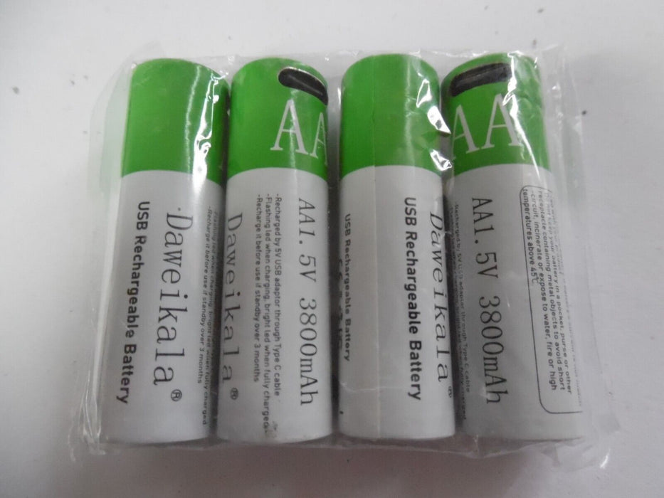 USB Rechargeable AA  Li-ion Battery Fast Charge Type C 1.5V 3800 mAh 4 pack