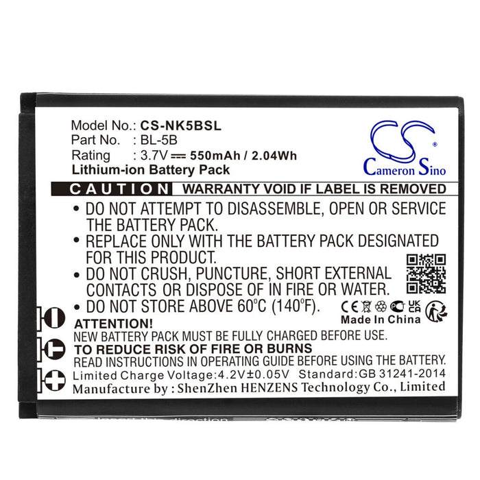 Alcatel Nokia Vodafone GPS, Navigator Battery BLU CS-NK5BSL (550 mAh, 3.7 V)