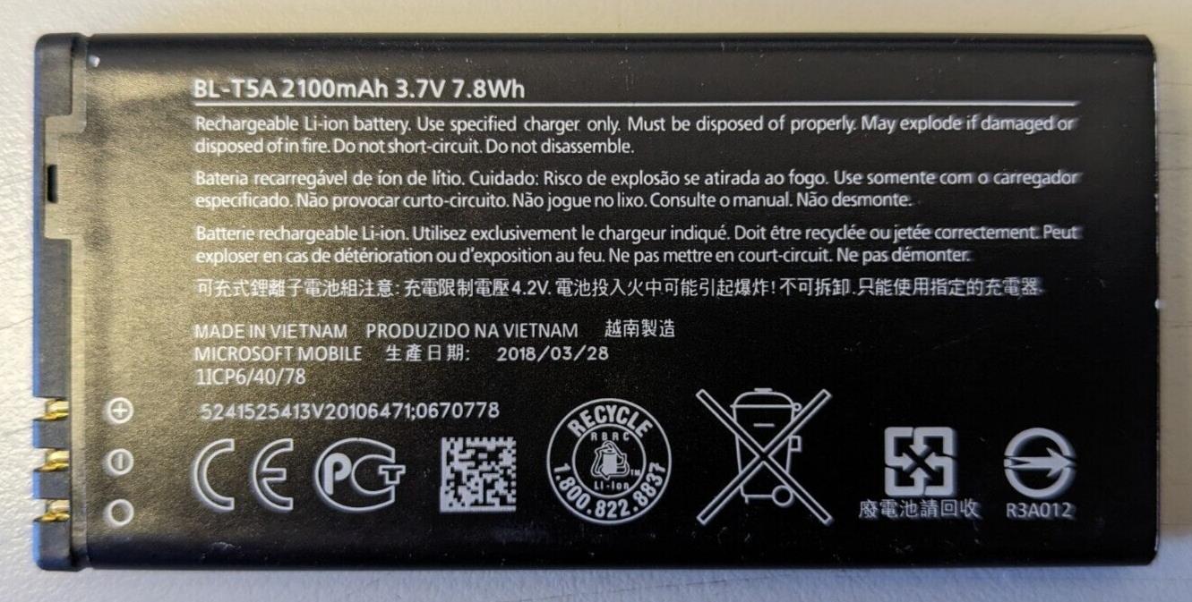 Genuine Nokia Microsoft BL-T5A, BV-T5A Battery For Lumia 730 735 550 738 USED