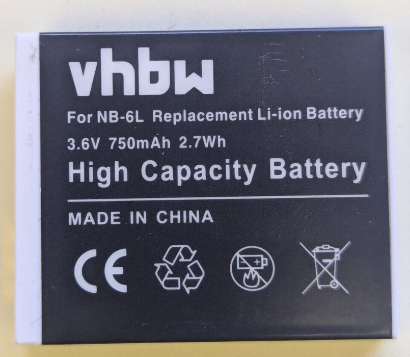 Battery for Canon NB-6L PowerShot 750mAh D10 / D20 / D30