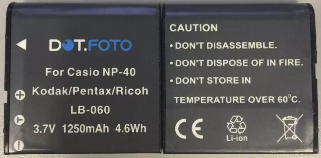 Replacement Battery for Casio NP-40, NP-40DCA, NP-40DBA, Exilim Zoom 1250mAh