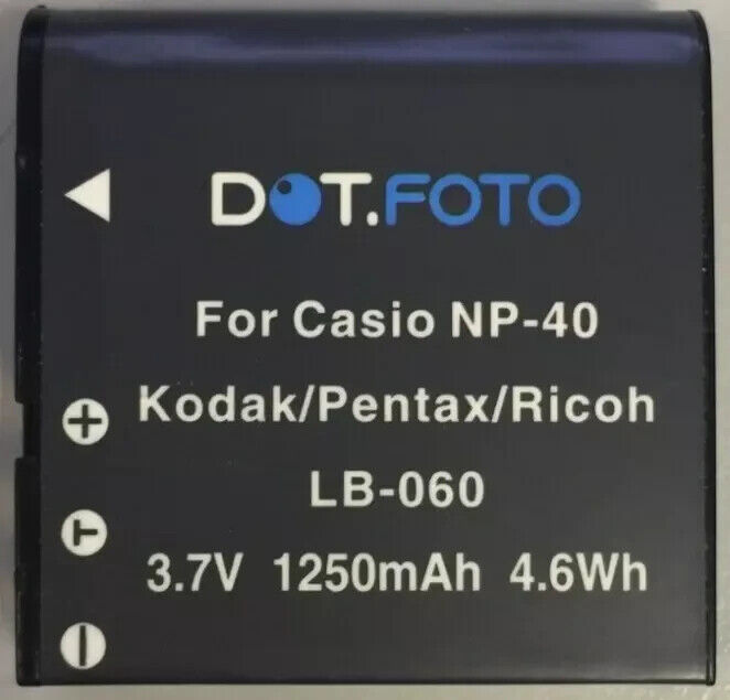 Replacement Battery for Casio NP-40, NP-40DCA, NP-40DBA, Exilim Zoom 1250mAh