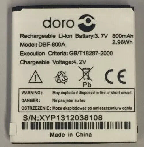 Genuine Doro DBF-800B Battery For Doro PhoneEasy 520X 2414 1362 410 800mAh