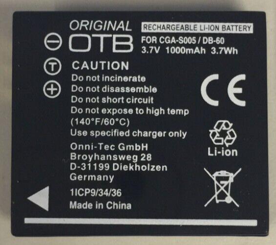 Battery for Panasonic CGA-S005 DMW-BCC12 CGA-S005E/1B CGA-S005E 1000mAh