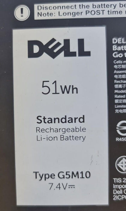 Original 51Wh 4-Cell Dell G5M10 0G5M10 8V5GX WYJC2 Battery. Genuine Dell Brand.