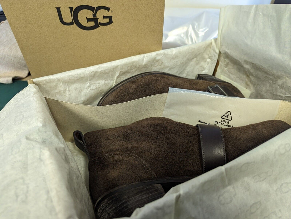 UGG Wright Belted Leather Boots - Brown Suede UK7.5