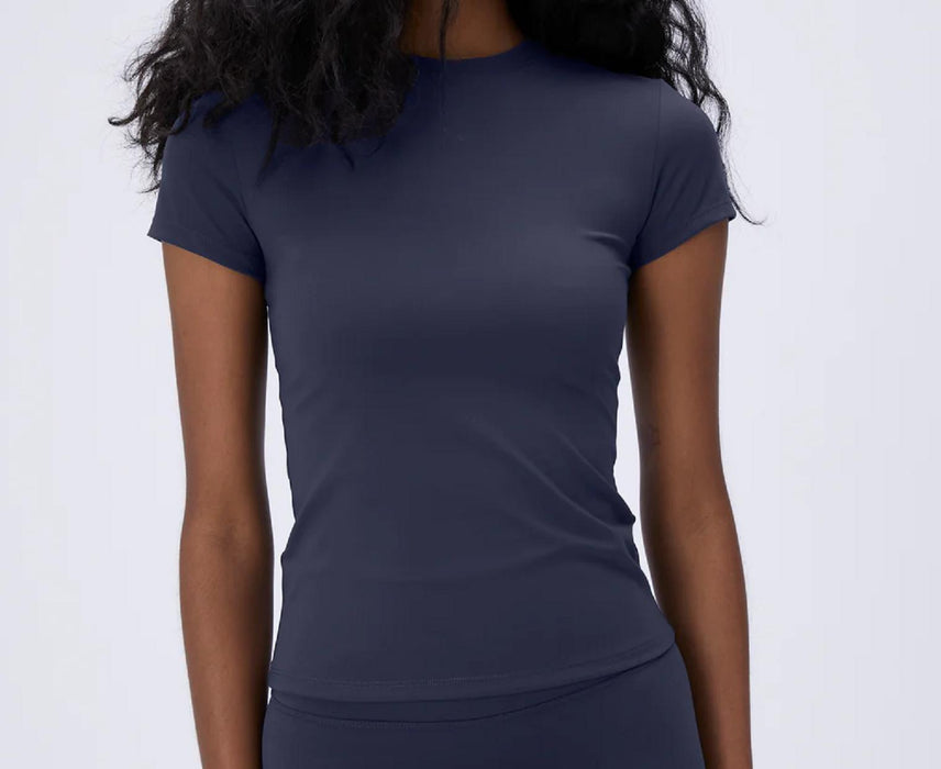 Adanola Ultimate Short Sleeve Longline Top - Midnight Blue M