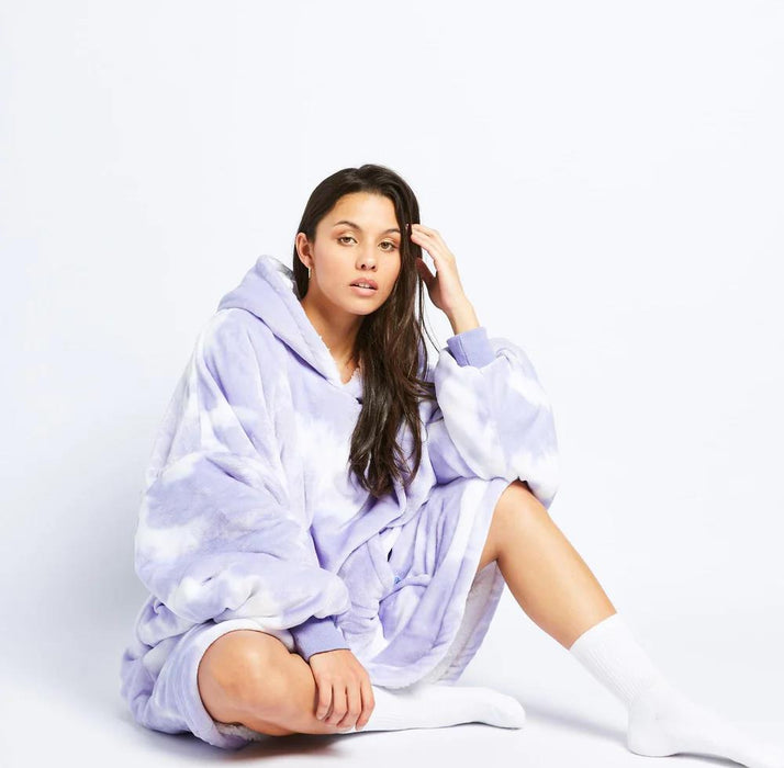 The Oodie Blanket Hoodie: Wearable Blanket - Purple Tie-dye - Adult