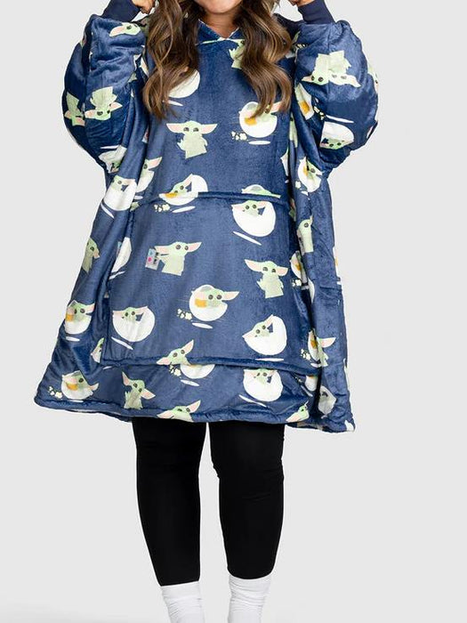 The Oodie Blanket Hoodie: Wearable Blanket - NAVY Mandelorian Grogu - Adult