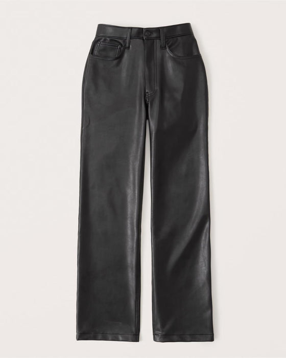 Abercrombie & Fitch Curve Love Vegan Leather 90s Relaxed Pant - Black 26