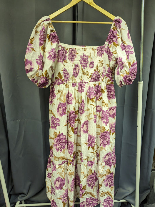 ABERCROMBIE & FITCH Emerson Floral Poplin Puff Sleeves Midi Dress - XL