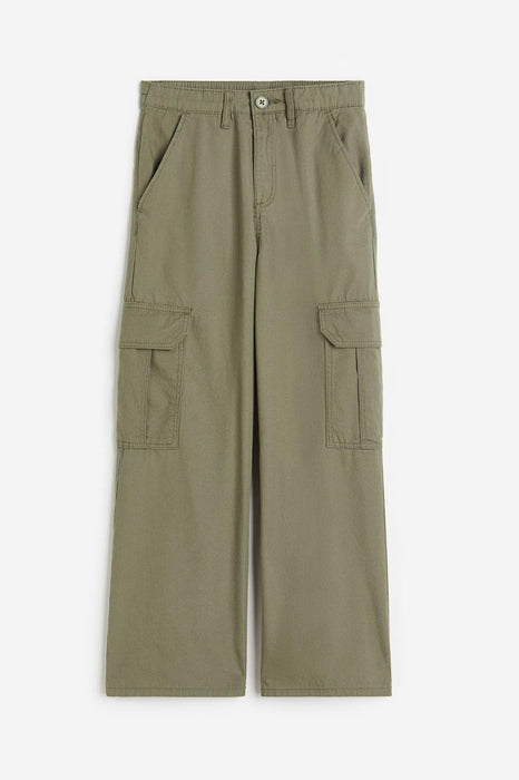 H&M Kids Wide cargo trousers - Khaki Green 9-10 years