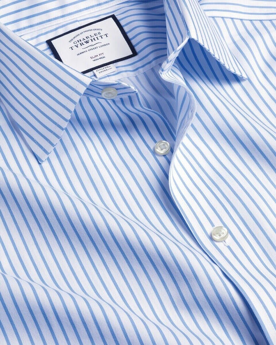 Charles Tyrwhitt Twill Stripe Shirt - Cornflower Blue Collar 42cm Sleeve 91cm