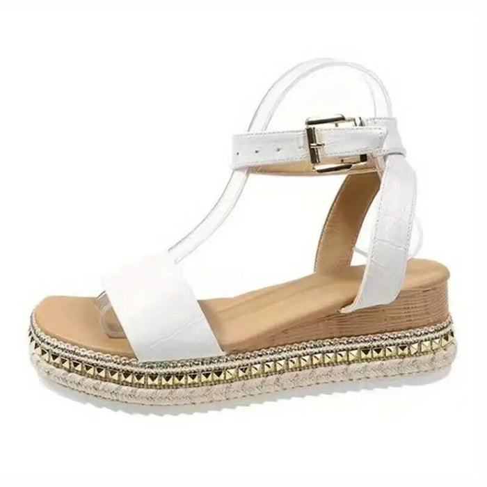 Women's Platform Wedge Sandals - Open Toe - Ankle Strap White Size UK 6.5 (40)