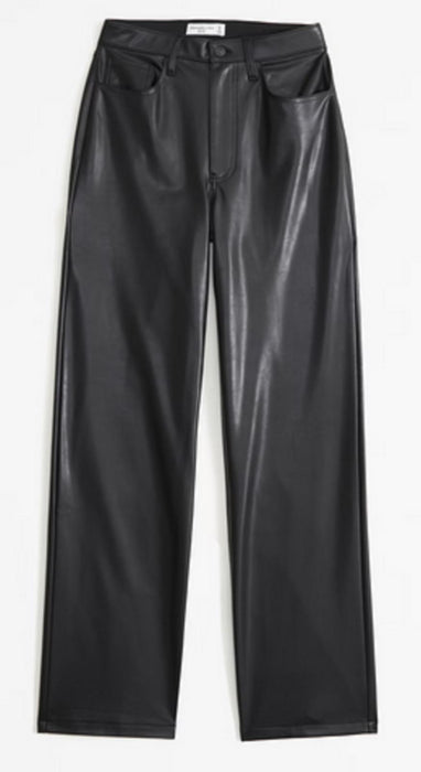 abercombie and fitch Vegan Leather High Rise Loose Pant - Black - Size:29" Short