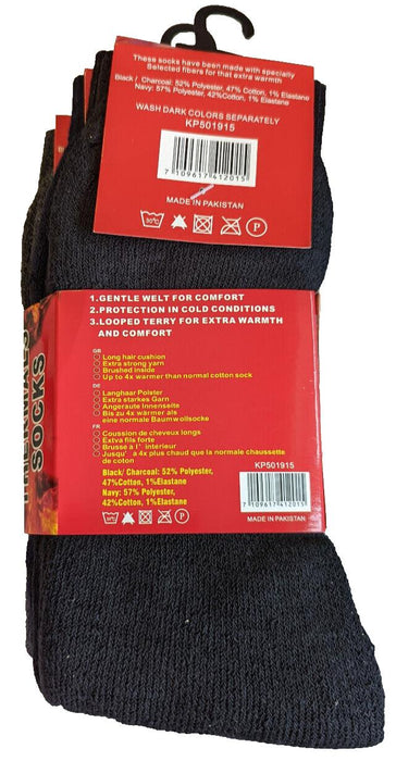 3 Pack Winter Thermal Socks - Black/Navy/Grey - Size 6-11