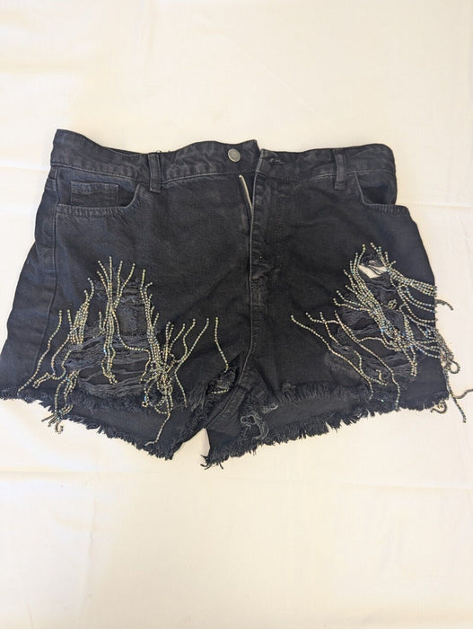 Nasty Gal Distressed Denim Shorts Black Size 14