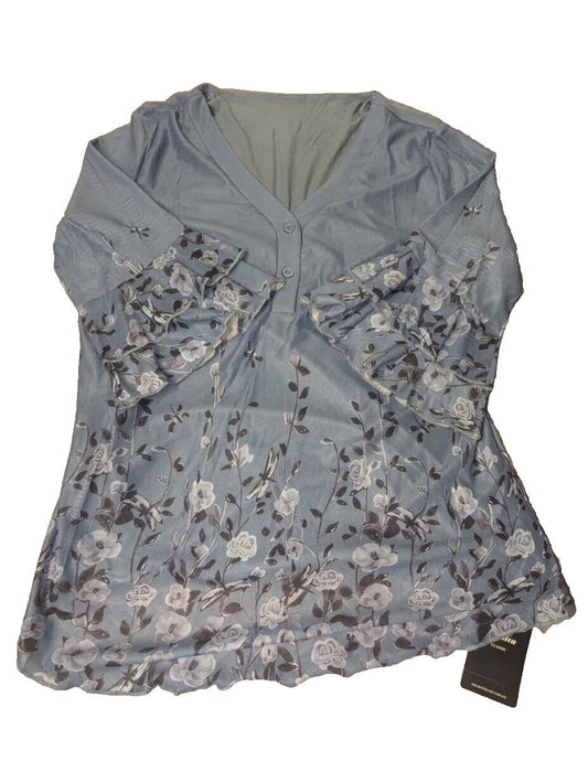 Rapbin Womans Top Blue Floral Medium