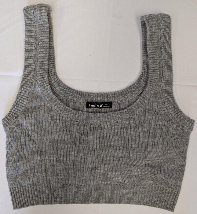 Shein Blue Crop Shirt & Grey Crop Tank Top - Large