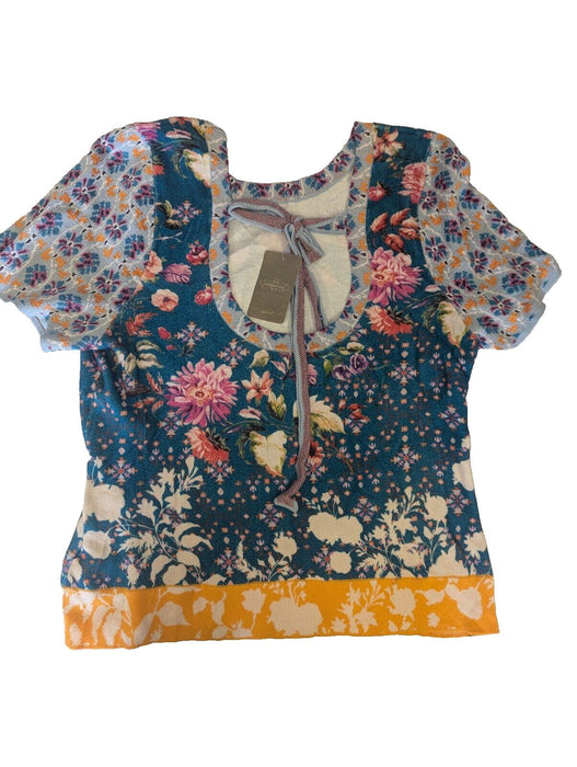 Anthropologie Womans Blue Floral Top XL