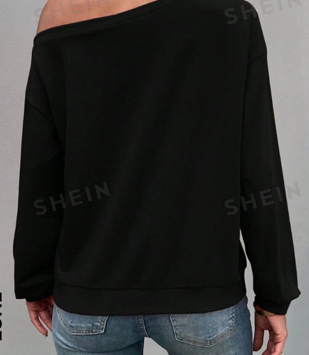 SHEIN LUNE Letter Graphic Drop Shoulder Sweatshirt - Medium