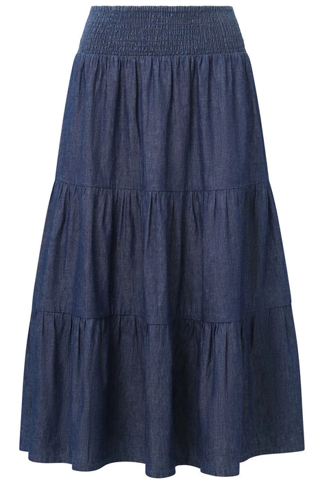 Mistral Chambray Tiered Denim Skirt Indigo Wash Size 12