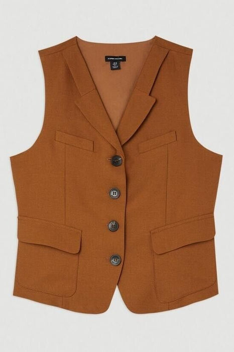 Karen Miller Tailored Tencel Linen Pocket Detail Waistcoat Size 10