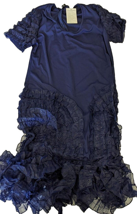 Plain Short Sleeve Frill Frayed Detail Midi Maxi Dress Navy 2XL