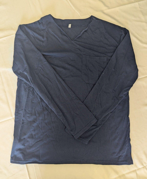 Navy Long Sleeve V Neck Top Medium